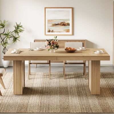 63 Inches Farmhouse Dining Table for 6, Modern Kitchen Table with Fluted Line,Natural