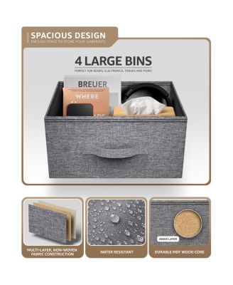 4 Drawers Chest Nightstand - Storage for Closet, Home, College Dorm - Features Steel Frame, Wood Top, & Fabric Bins