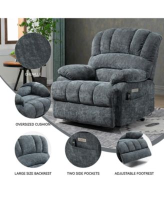 Oversized Power Lift Recliner Chair with Massage & Heat, 23" Seat, USB, Brown