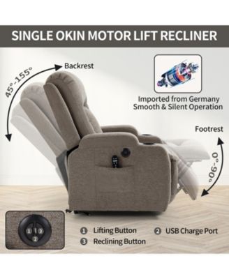  Up to 350 lbs Capacity  Chenille or Faux Leather Power Lift, Massage & Heating, USB Port, Cup Holders Recliner Chair