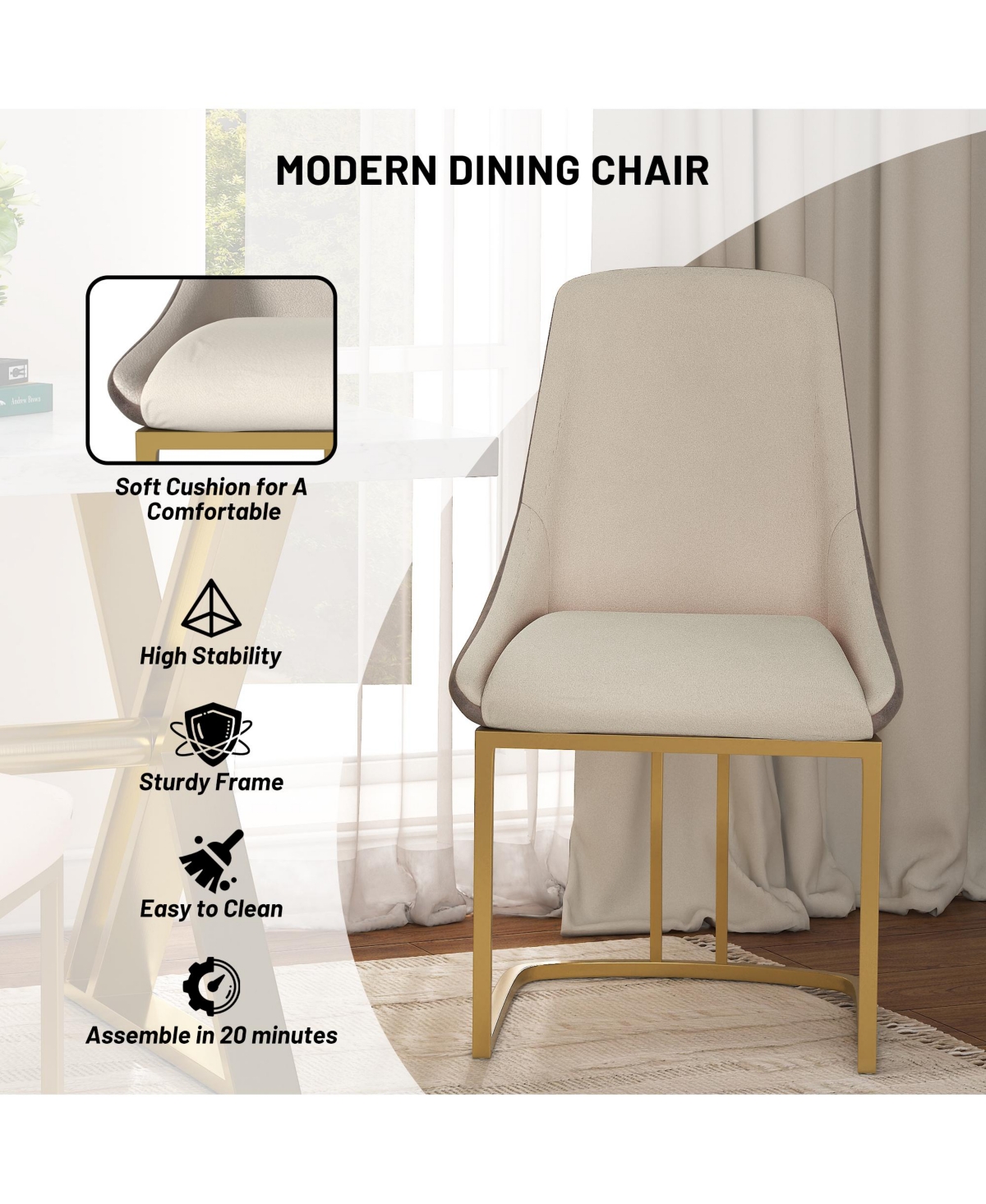 Boyel Living Modern Dining Side Chair with Metal Legs and Swivel Leveling Feet (Set of 2)