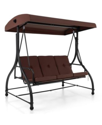 3-Seat Outdoor Porch Swing with Adjustable Canopy and Convertible Bed