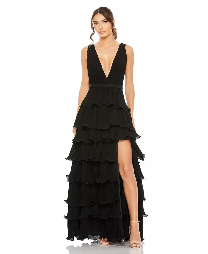 Women's Sleeveless Ruffle Tiered Evening Gown