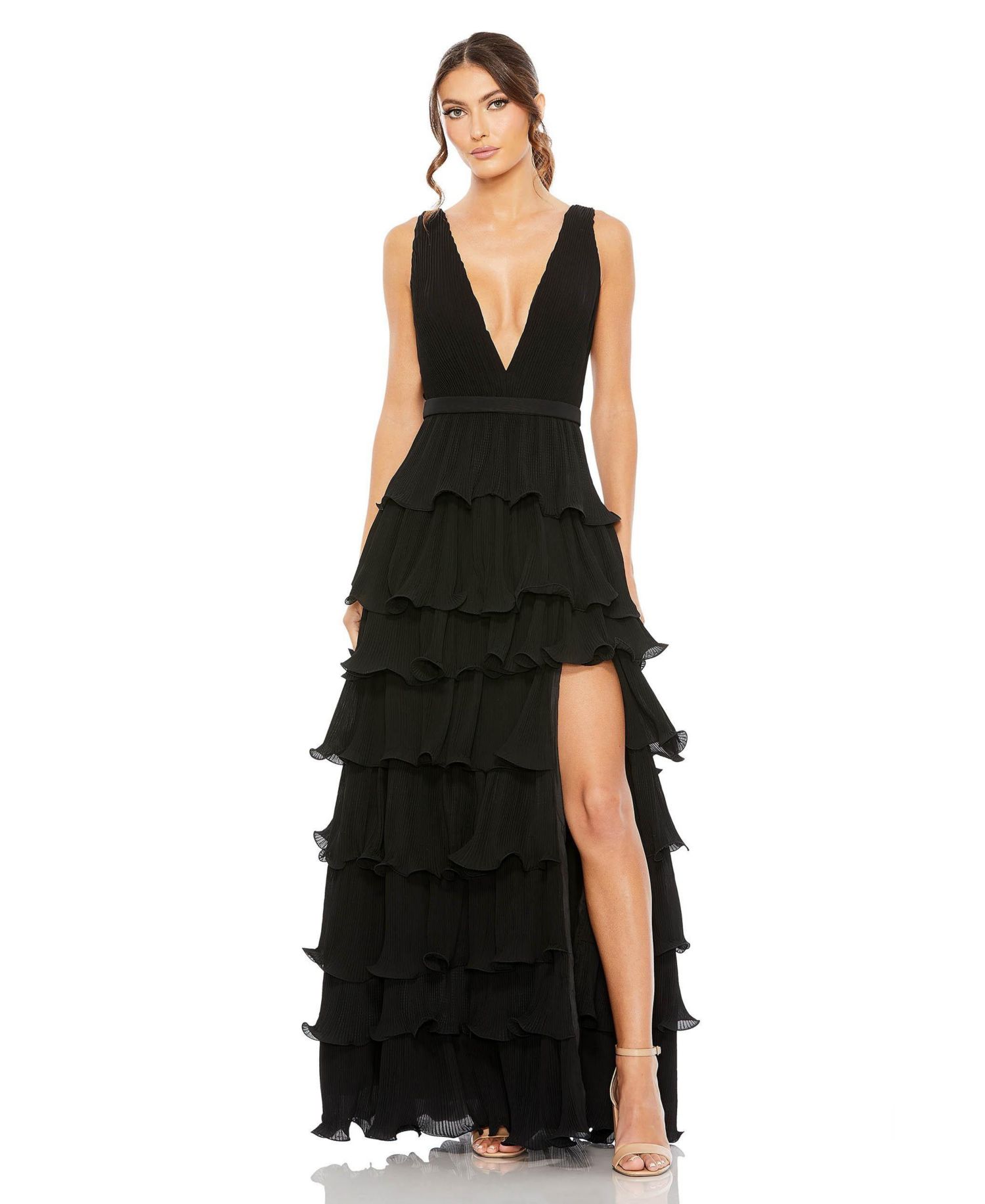Women's Sleeveless Ruffle Tiered Evening Gown