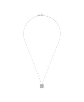 Sterling Silver White Gold Plated Cubic Zirconia Snowflake Cluster Pendant Necklace