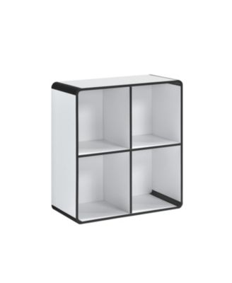 Dothan Wood 4-Cubed Open Bookcase - Storage Shelf Organizer Bookshelf