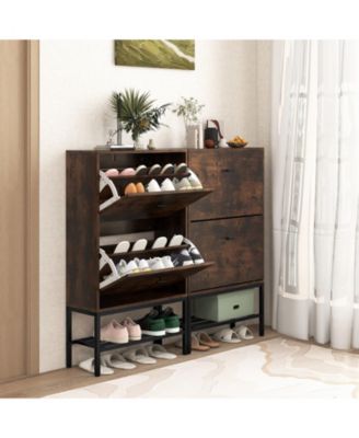 Industrial Shoe Storage Cabinet with 2 Flip Drawers and 1 Bottom Metal Shelf