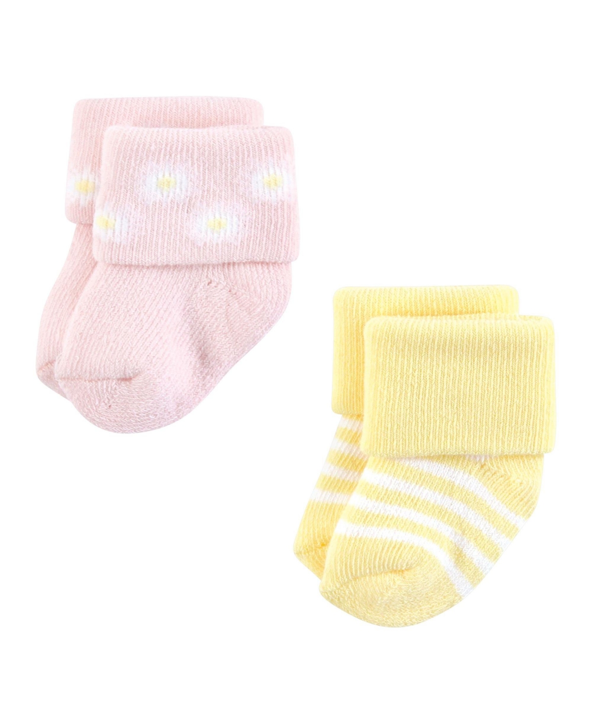 Hudson Baby Baby Girls Hudson Cotton Rich Newborn and Terry Socks, 0-6 Months - Lemon daisy