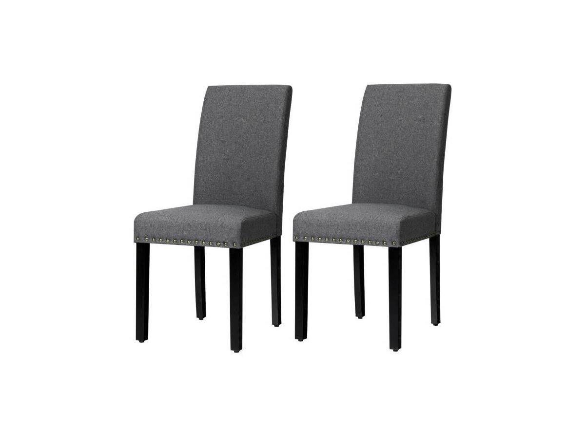 Slickblue Set of 2 Grey Linen Upholstered Nailhead Dining Chair - 330 lbs. Weight Capacity - Grey