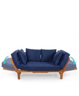 Outdoor Acacia Wood Convertible Sofa Futon with 4 Removable Pillows for Patio Relaxation