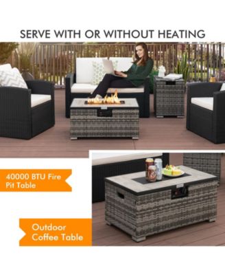 32 x 20 Inch Propane Rattan Fire Pit Table Set with Side Table Tank and Cover