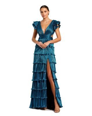 Women's Ruffle Tiered Criss Cross Lace Up Gown