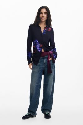 Women's Gathered floral fluid shirt