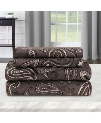 Paisley or Solid Flannel Cotton Deep Pocket Sheet Set
