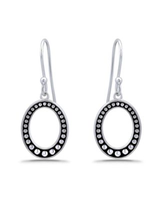 Oxidized Beaded Oval Fishhook Earrings