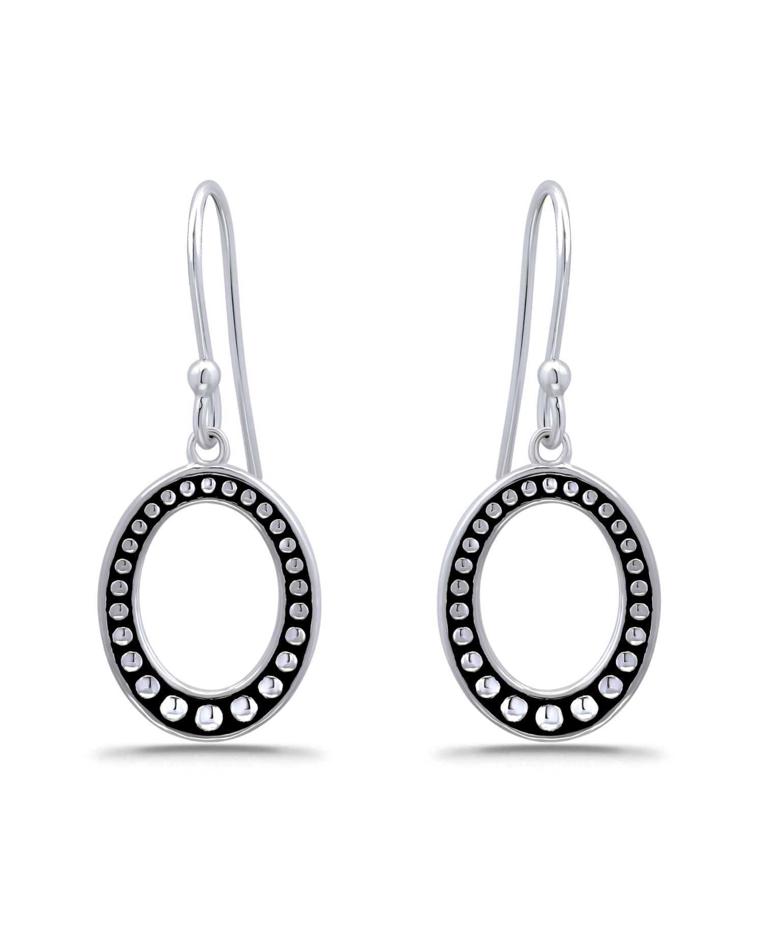 Oxidized Beaded Oval Fishhook Earrings
