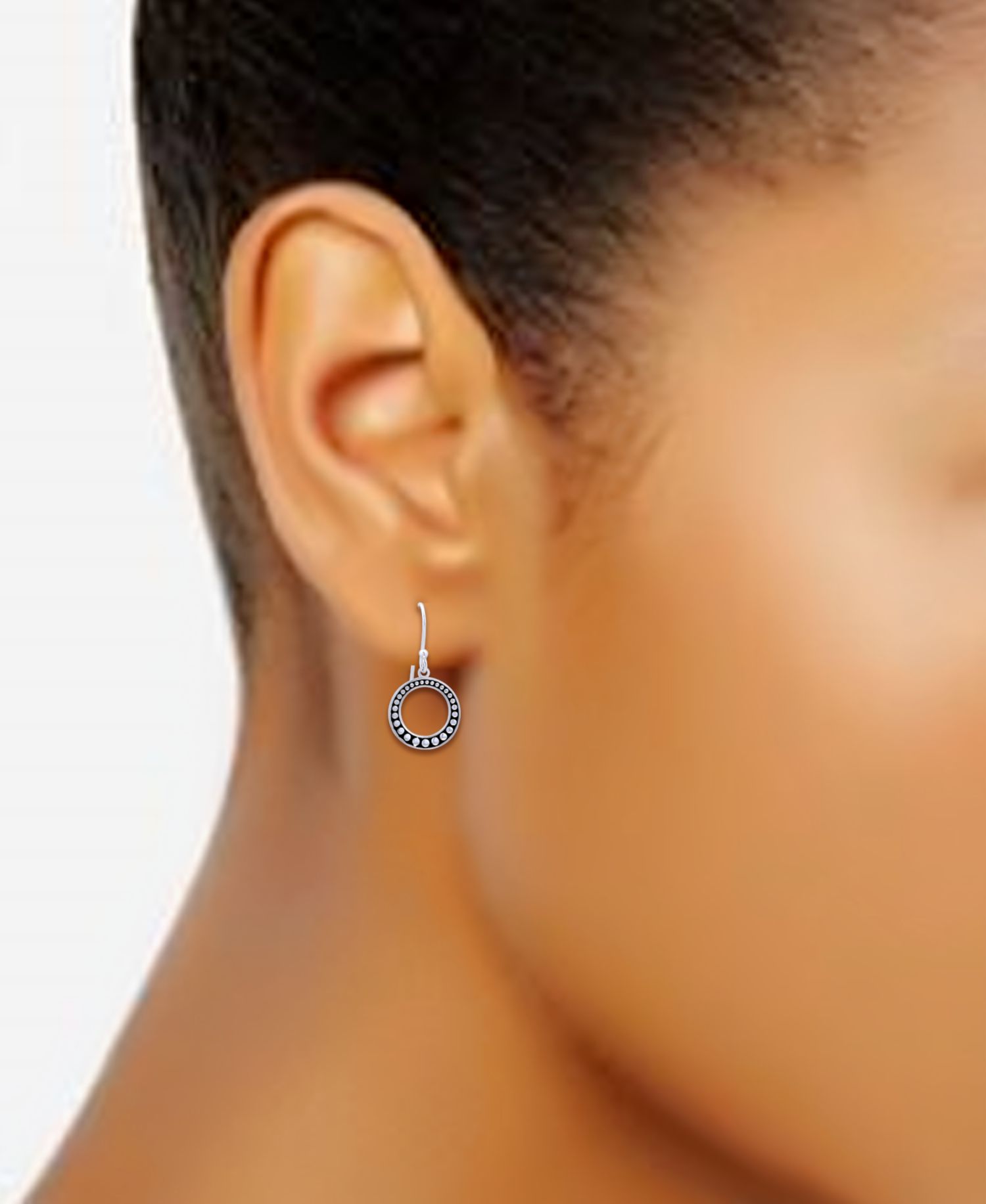 Oxidized Beaded Open Circle Fish-Hook Earrings