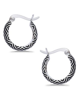Oxidized Geometric Pattern Click Top Hoop Earrings