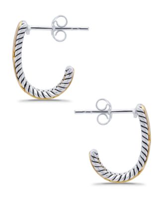 Oxidized Twist Chain Link Center J-Post Hoop Earrings
