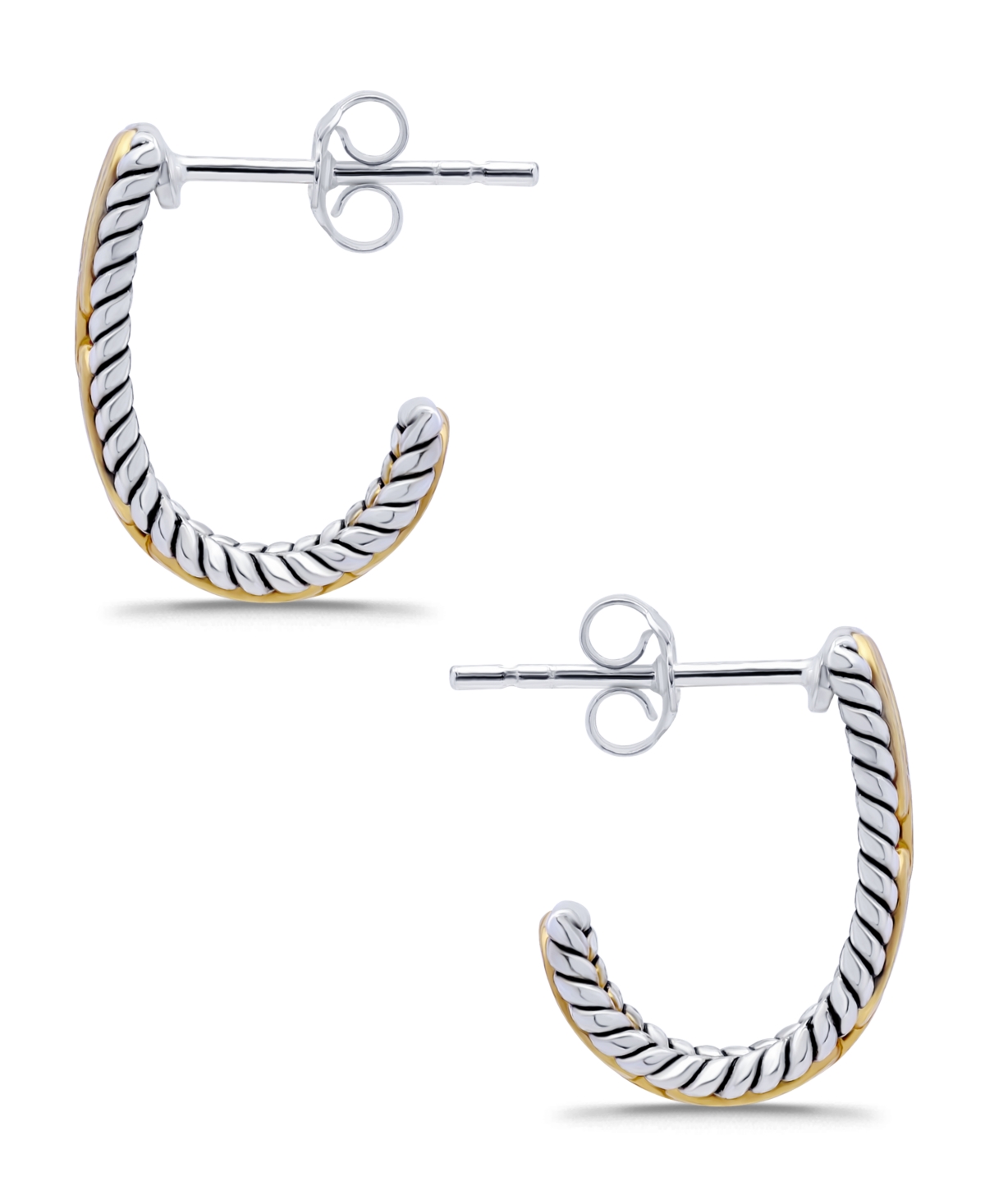 Macy's Oxidized Twist Chain Link Center J-post Hoop Earrings In Gold