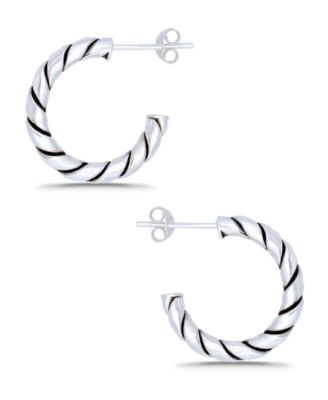 Oxidized Twist Half Hoop Post Earrings