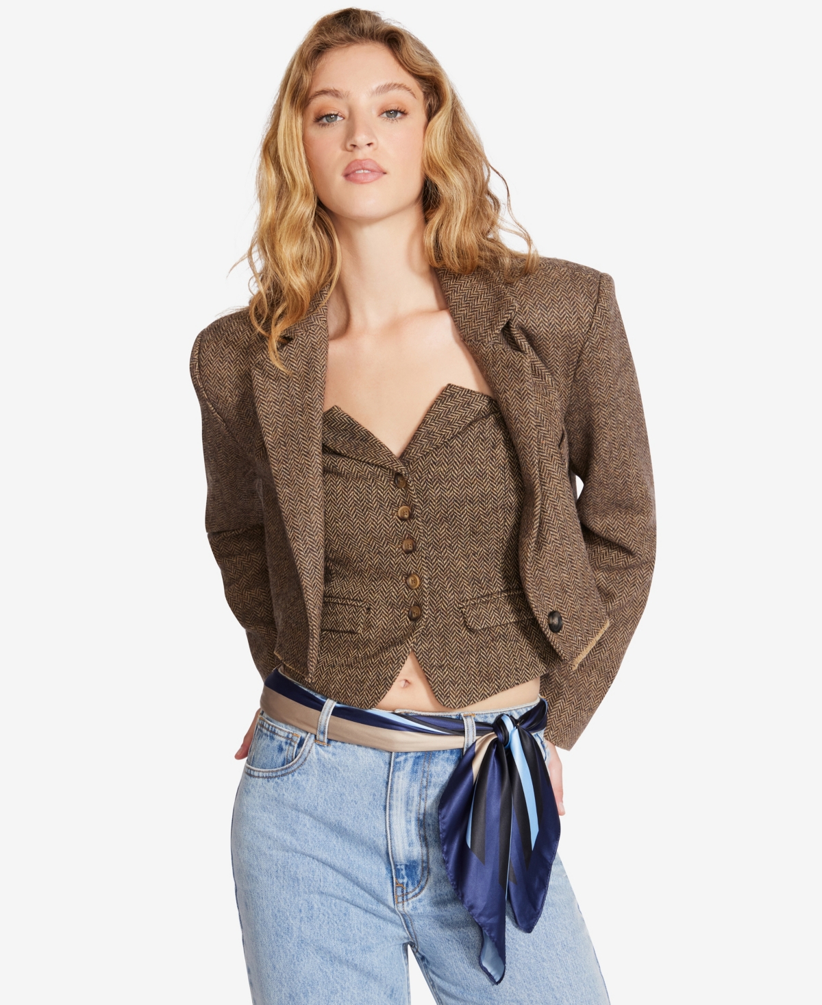 Steve Madden Varsity Crew Pattern Matte Square Scarf In Blue