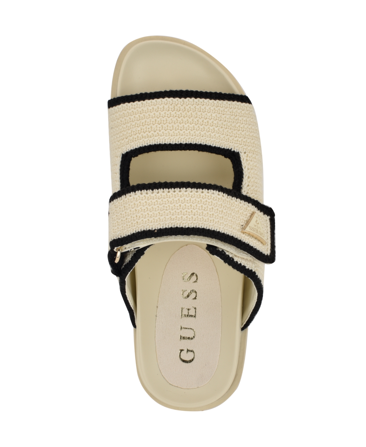 Guess Women's Fadenna Two Strap Crochet Knit Footbed Sandals -Black