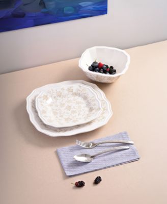 Batik Toile Taupe Porcelain 12 Pc. Dinnerware Set, Service for 4