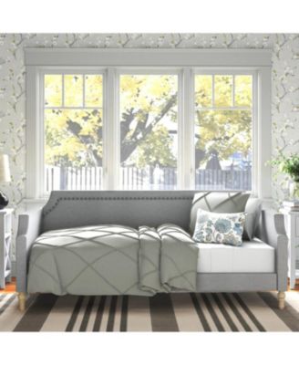 Upholstered Daybed with Nailhead Accents – Polyester Fabric Frame for Guest Bedroom or Lounge Area