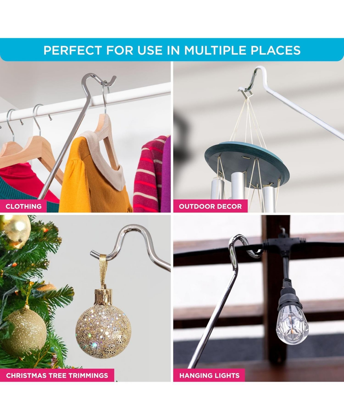 Florida Brands Closet Reacher Pole with Hook and Wooden Handle. Adjustable 2.75 to 5 Feet