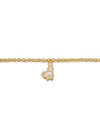 14k Gold Plated Pink & White Enamel Unicorn Charm Bracelet