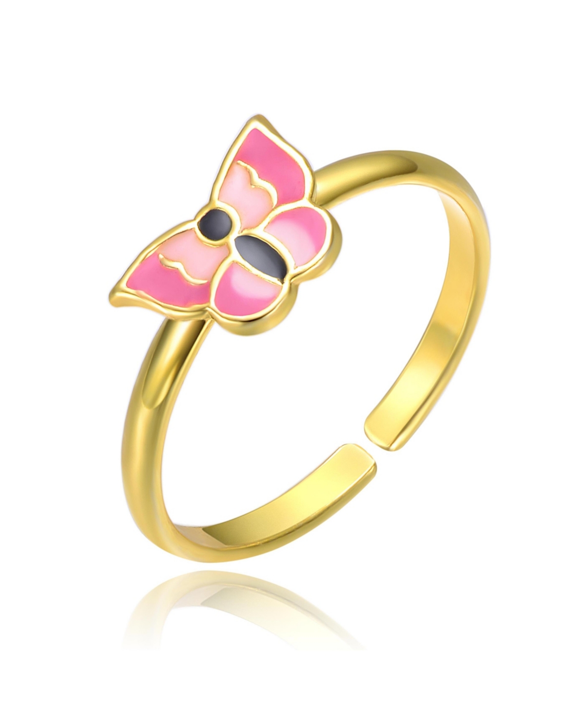 14k Gold Plated Enamel Butterfly Adjustable Ring - Pink