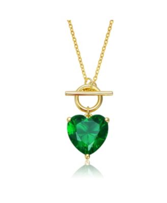 Sterling Silver 14K Gold Plated Necklace with Colored Cubic Zirconia Heart