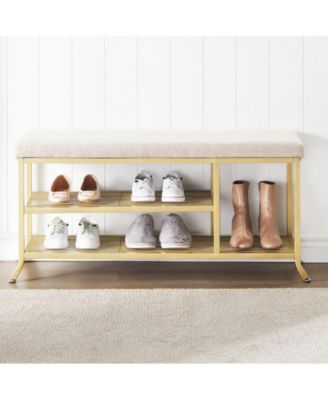 Shoe Rack Bench, 2 Tier Sturdy Shoe Storage Bench with Metal Mesh, Entryway Bench with Padded Seat, Space-Saving, Modern Style, Shoe Bench for Bedroom and Living Room, Easy to Assemble