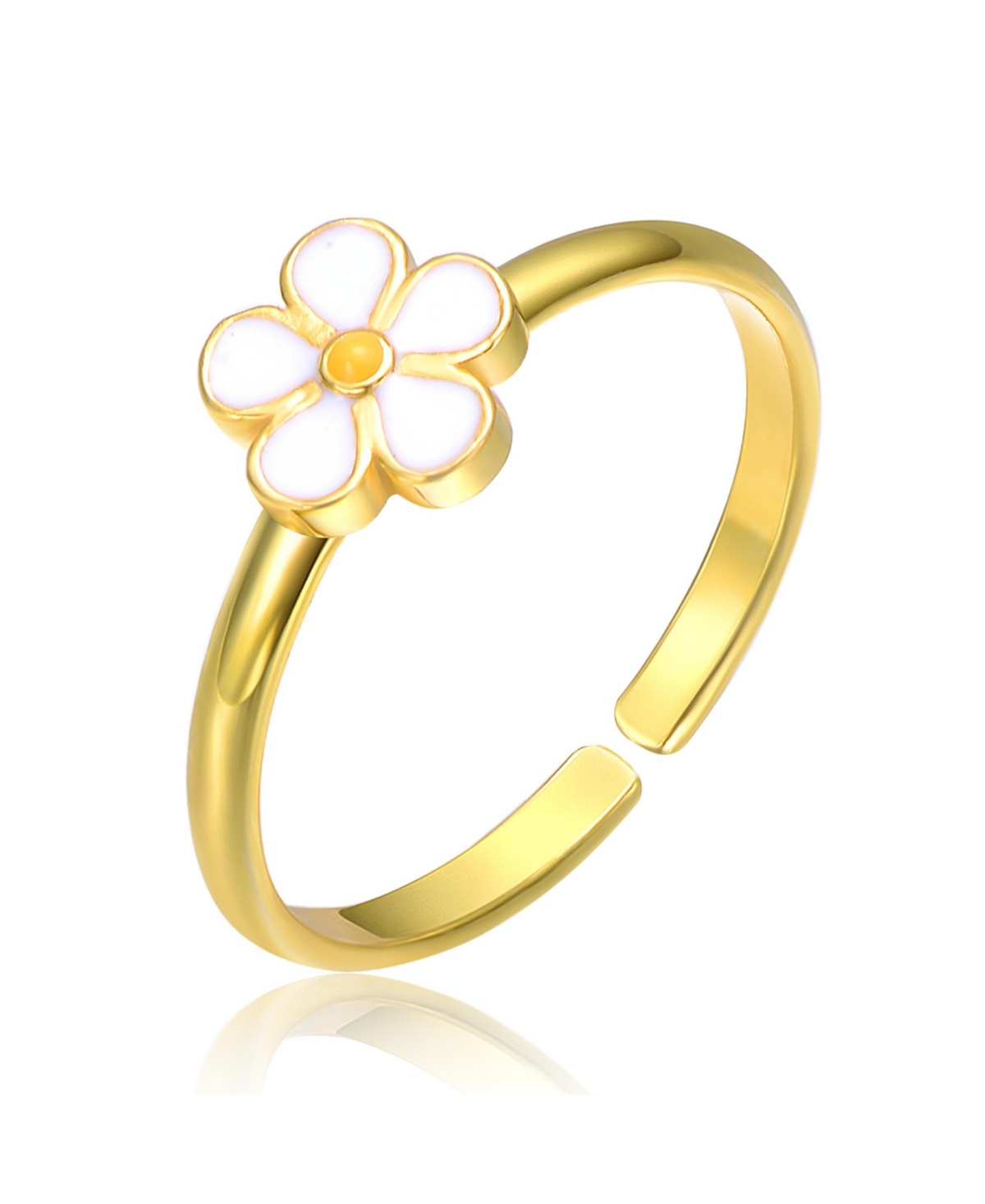 14k Gold Plated with Flower Daisy Adjustable Ring - White