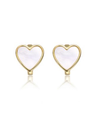 Adorable Kids 14k Gold Plated Mother of Pearl Heart Earrings