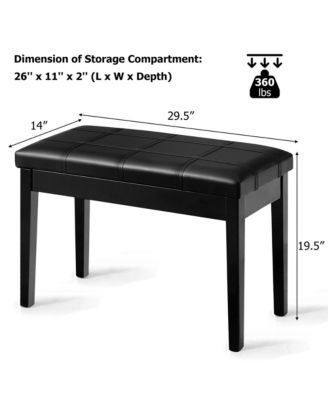 PU Leather Piano Keyboard Bench Padded Cushion Double Seat Storage
