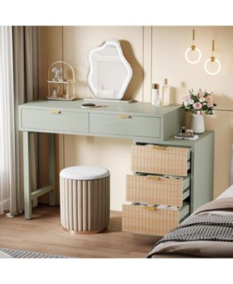 Makeup Vanity Desk with 5 Drawers, Modern Vanity Desk with Storage, Small Wood Dressing Table for Bedroom, Narrow Space (Without Mirror)