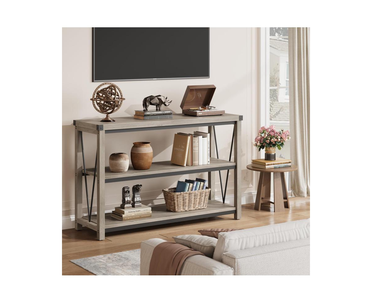 gaomon Farmhouse Entryway Table,47 Narrow Long Console Table with Storage, 3 Tier Wood Console Table for Living Room, Farmhouse Sofa Tables Behin
