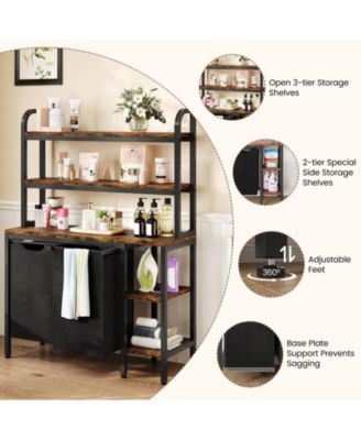 Laundry Basket,Laundry Hamper 2 Section with Side Shelves,3 Tiers Laundry Sorter with 2 Pull-Out and Removable Laundry Bags