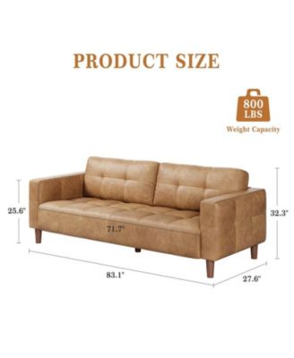 3-Seater Sofa Couch, 83" Wide Faux Leather Sofa Couch with Spring Cushion, Modern Sofa with Deep Seats and 2 Removable Back Cushions, for Living Room, Bedroom, Apartment, Office