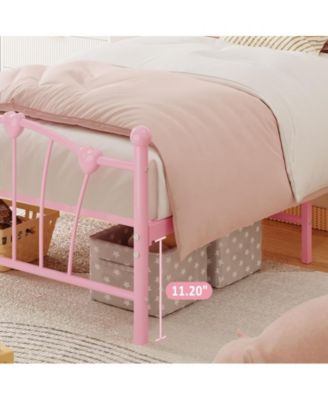 Twin Size Bed Frame, Heart Shaped Metal Bed Frame with Headboard and Footboard, Platform Bed Frame with Sturdy Slat Support, Underbed Storage Space, No Box Spring Needed