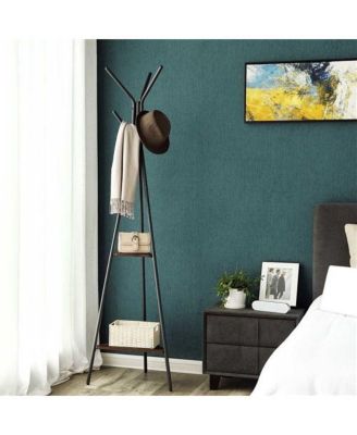 Modern Coat Rack with Metal Frame and 2 Storage Shelves for Entryway Organization