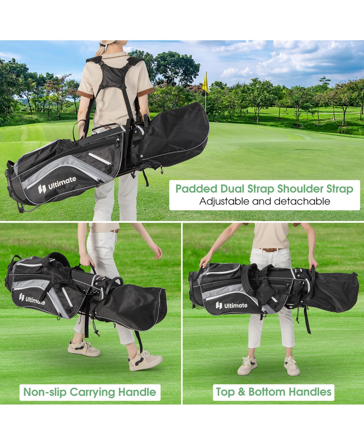 Gymax Golf Stand Bag Golf Club Bag w/ 14 Way Top Dividers & 6 Pockets & Carrying Handles - Grey+black