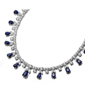White Gold Plated Blue Dangles Station Tennis Necklace