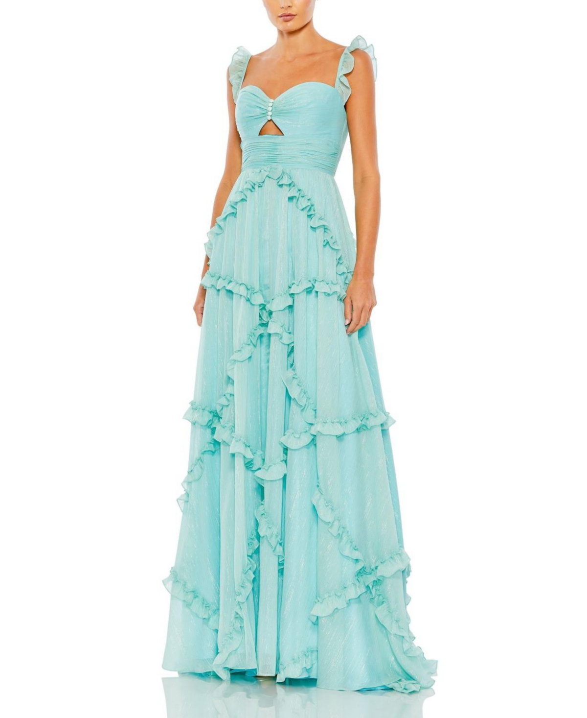 Mac Duggal Women's Ruffle Tiered Sleeveless Flowy A Line Gown