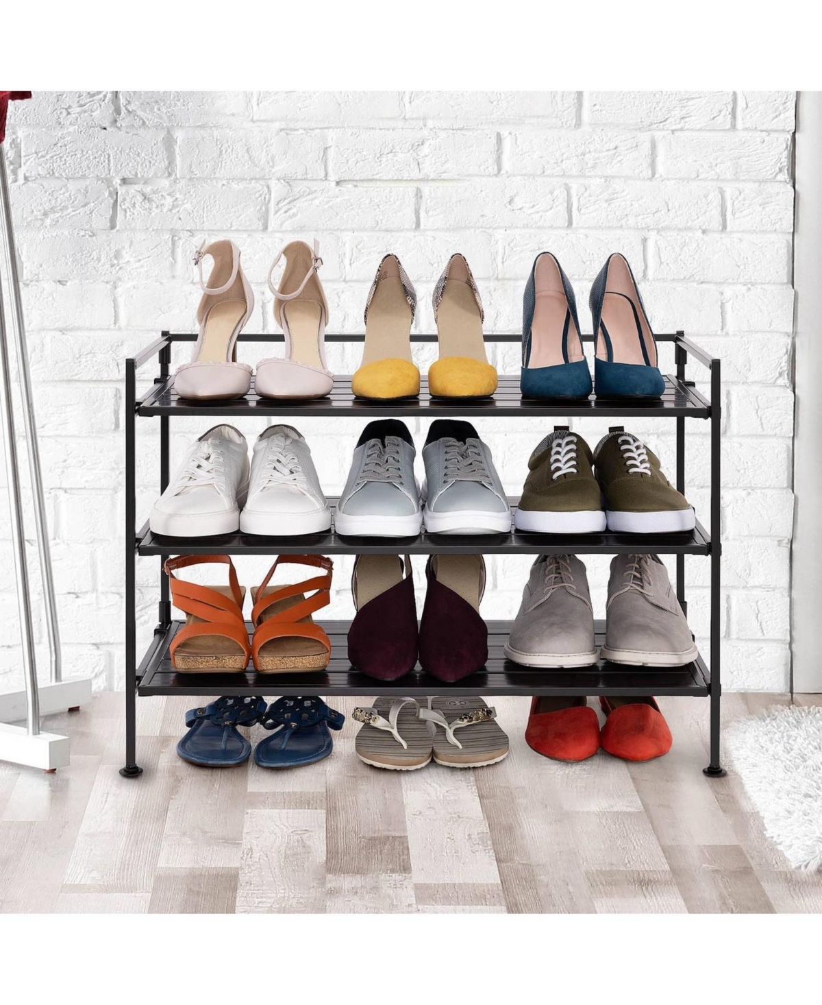Slickblue 3-Tier Foldable Stackable Shoe Rack - Space-Saving Organizer for Entryway