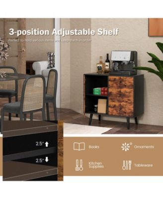 Mid-Century Wood Storage Cabinet with Door and 3 Drawers