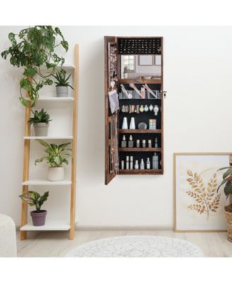 Mirrored Jewelry Armoire with Full Length Mirror and 2 Internal LED Lights