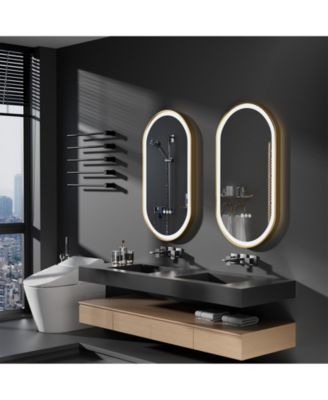 Oval Led Bathroom Mirror Gold Frame Makeup Mirror Anti-Fog Stepless Dimming 3 Color